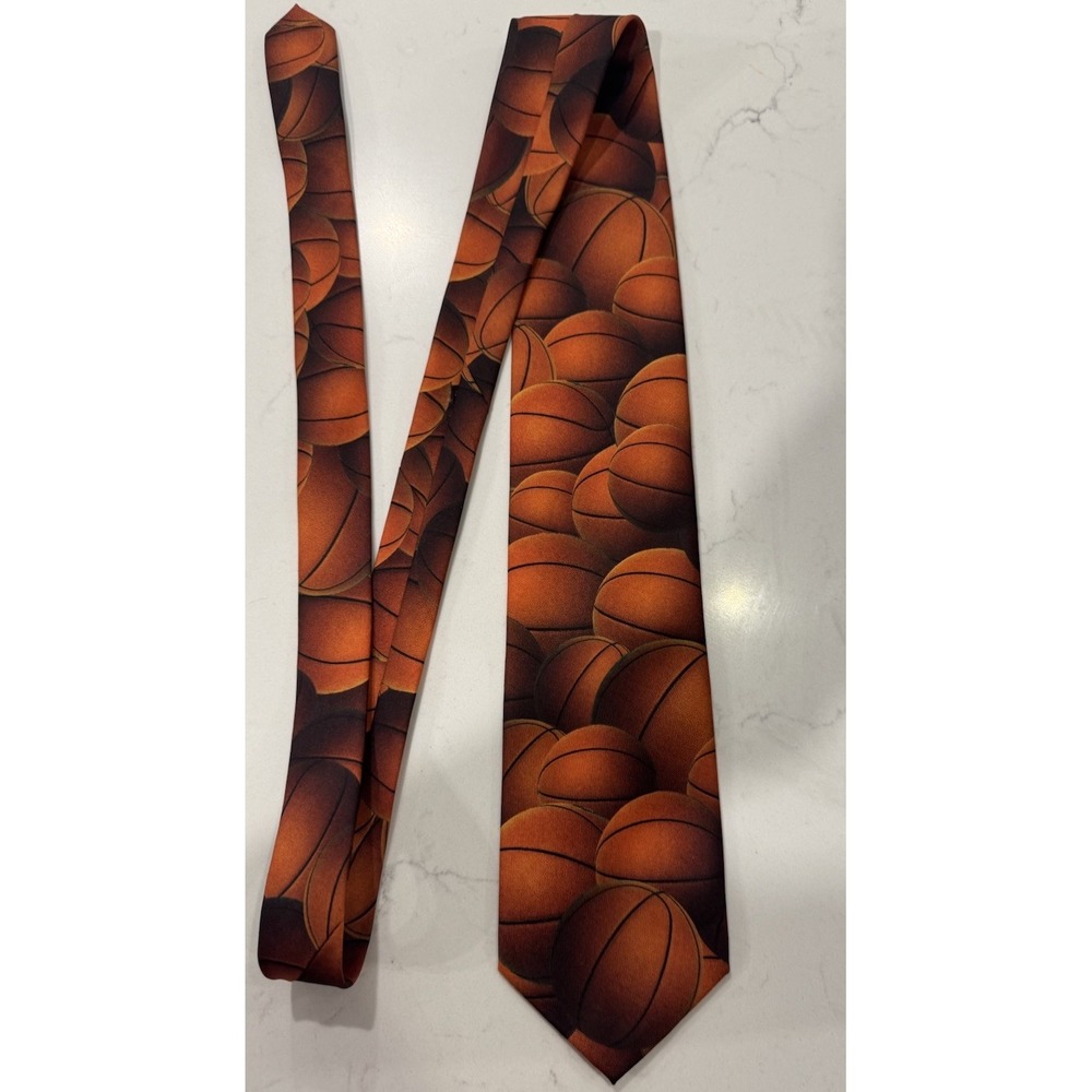 Ralph Marlin Basketball Tie '95 "Just Balls" Orange Classic Necktie 3.5" Vintage